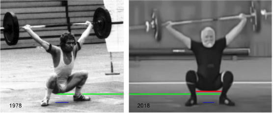 Long Kilgore performs the snatch in 1978 and 2018