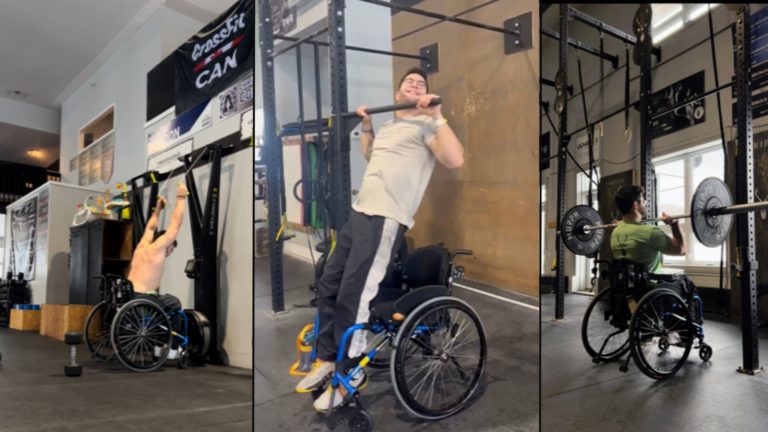 Sam Constantin working out in his wheelchair at CrossFit Caribou